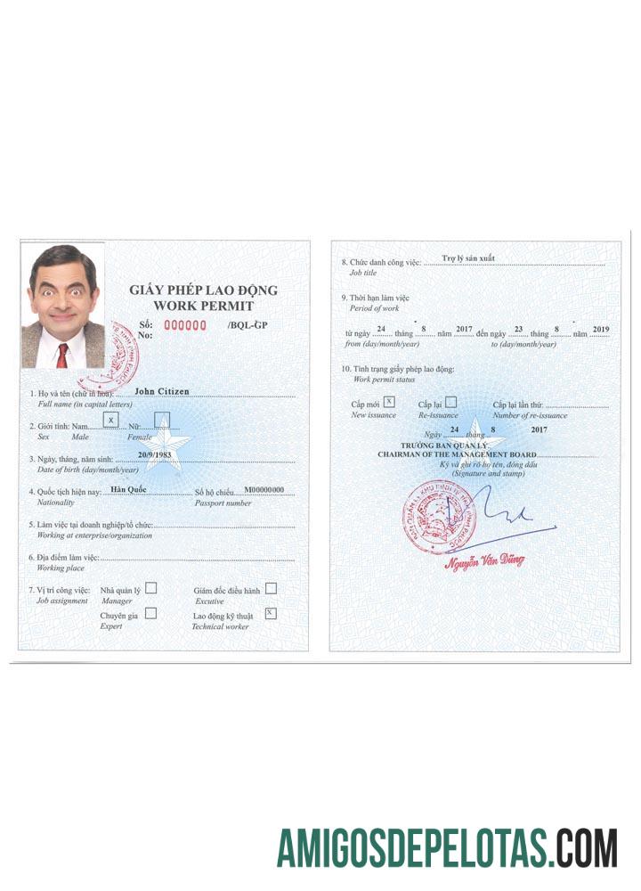 Autorização de Trabalho VIETNÃ Versão 2 baixar para verificação